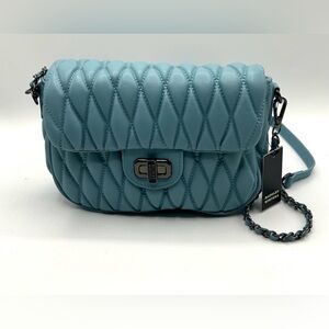 NWT Badgley Mischka Mini Quilted Messenger Bag
(BMH-534 Blue) Vegan Leather